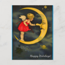 Christmas Angel Pinching Man in the Moon Nose Feiertagspostkarte