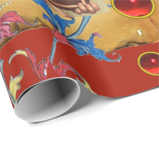 CHRISTMAS ANGEL, RED BLUE FLORAL PARCHMENT AND GEM GESCHENKPAPIER (Rolleneckpunkt)