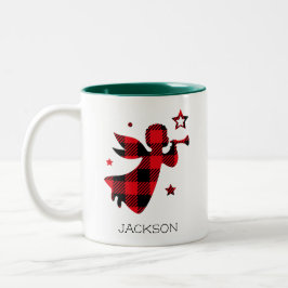 Christmas Angel Red Buffalo Plaid Personalized  Zweifarbige Tasse
