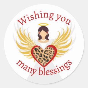 Christmas Angel Red Heart Leopard Wings Geschenk Runder Aufkleber