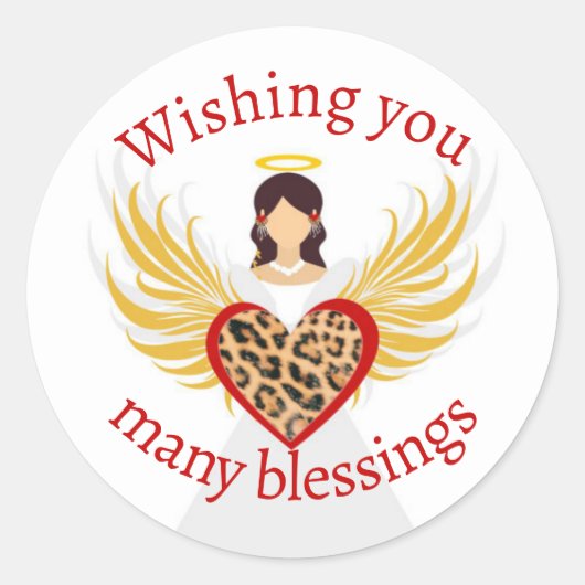 Christmas Angel Red Heart Leopard Wings Geschenk Runder Aufkleber (Vorderseite)