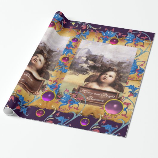 CHRISTMAS ANGEL, ROT BLUE FLORAL PARCHMING PINK GE GESCHENKPAPIER (Ungerollt)