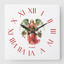 Christmas Angel Rote römische Zahlen Quadratische Wanduhr