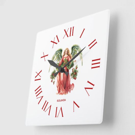 Christmas Angel Rote römische Zahlen Quadratische Wanduhr (Winkel)