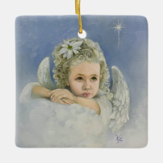 Christmas Angel Square Keramikornament (Vorderseite)
