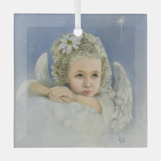 Christmas Angel Square Ornament Aus Glas (Vorderseite)