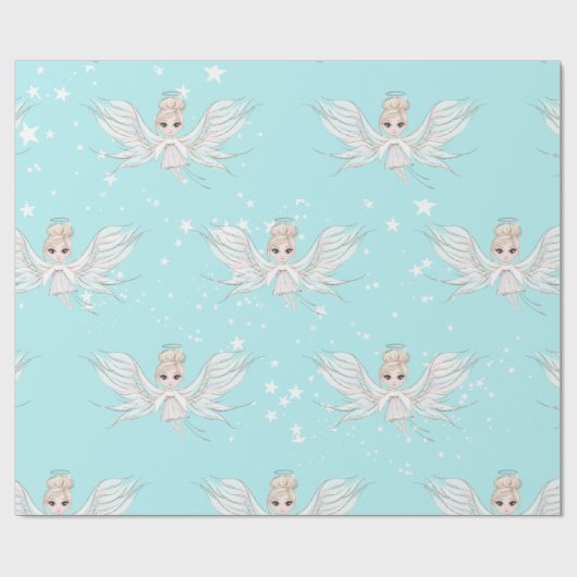Christmas Angel Stars Blue Niedlich Geschenkpapier (Flach)