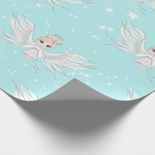 Christmas Angel Stars Blue Niedlich Geschenkpapier (Ecke)