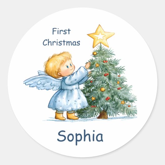 Christmas Angel Sweet and Heartfelt Personalize Runder Aufkleber (Vorderseite)