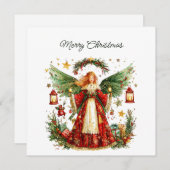 Christmas Angel & Winter berries, Customisable Feiertagskarte (Vorne/Hinten)