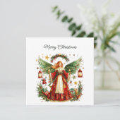 Christmas Angel & Winter berries, Customisable Feiertagskarte (Stehend Vorderseite)