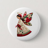 Christmas Angel with Holiday Flowers Button (Vorderseite)