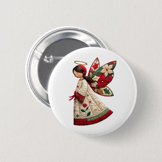 Christmas Angel with Holiday Flowers Button (Vorne & Hinten)