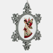 Christmas Angel with Holiday Flowers Schneeflocken Zinn-Ornament (Links)