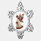Christmas Angel with Holiday Flowers Schneeflocken Zinn-Ornament (Rechts)