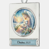 Christmas Angel with Lamb in Winter Peace Banner-Ornament Silber (Links)