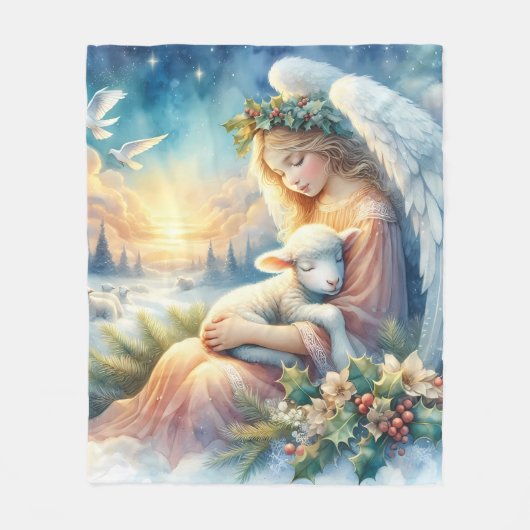 Christmas Angel with Lamb in Winter Peace Fleecedecke (Vorderseite)