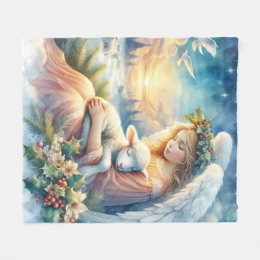 Christmas Angel with Lamb in Winter Peace Fleecedecke (Vorderseite (Horizontal))