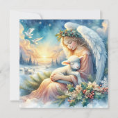 Christmas Angel with Lamb in Winter Peace Karte (Vorderseite)