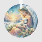 Christmas Angel with Lamb in Winter Peace Ornament (Rückseite)