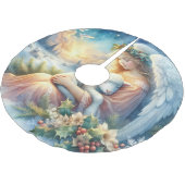 Christmas Angel with Lamb in Winter Peace Polyester Weihnachtsbaumdecke (Schrägansicht)