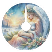 Christmas Angel with Lamb in Winter Peace Polyester Weihnachtsbaumdecke (Vorderseite)