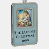 Christmas Angel with Lamb in Winter Peace Rahmen-Ornament Silber (Rechts)