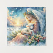 Christmas Angel with Lamb in Winter Peace Wandteppich (Vorderseite)