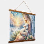 Christmas Angel with Lamb in Winter Peace Wandteppich Mit Holzrahmen (Gewinkelt)