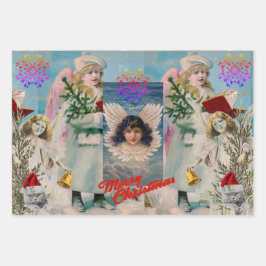 CHRISTMAS ANGELS Wrapping Paper Sheet Set 3 Geschenkpapier Set