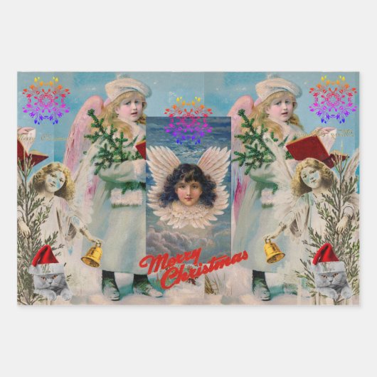 CHRISTMAS ANGELS Wrapping Paper Sheet Set 3 Geschenkpapier Set (Vorderseite)