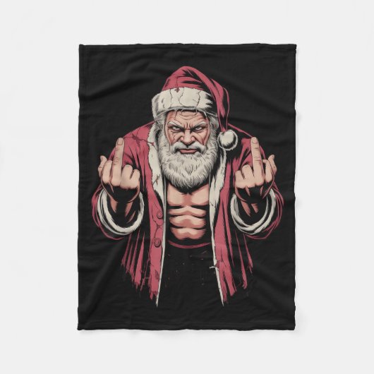 Christmas Angry Santa Middle Finger Sarcastic Xmas Fleecedecke (Vorderseite)
