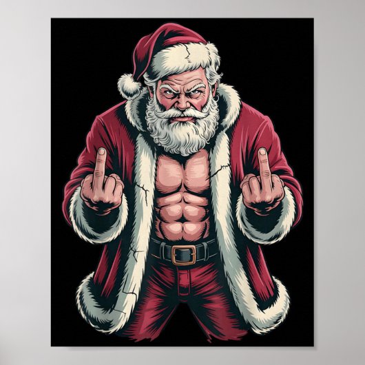 Christmas Angry Santa Middle Finger Sarcastic Xmas Poster (Vorne)