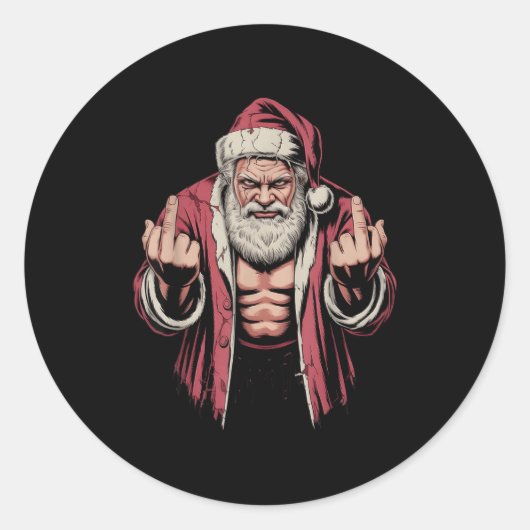 Christmas Angry Santa Middle Finger Sarcastic Xmas Runder Aufkleber (Vorderseite)