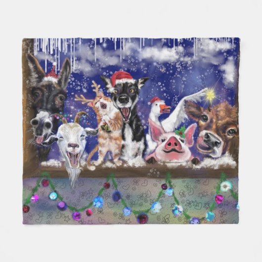 Christmas Animal Party Funny Fleece Blanket (Vorderseite (Horizontal))