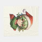Christmas Anime Elf Portrait Fleecedecke (Vorderseite (Horizontal))