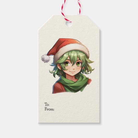 Christmas Anime Elf Portrait Geschenkanhänger (Vorderseite)