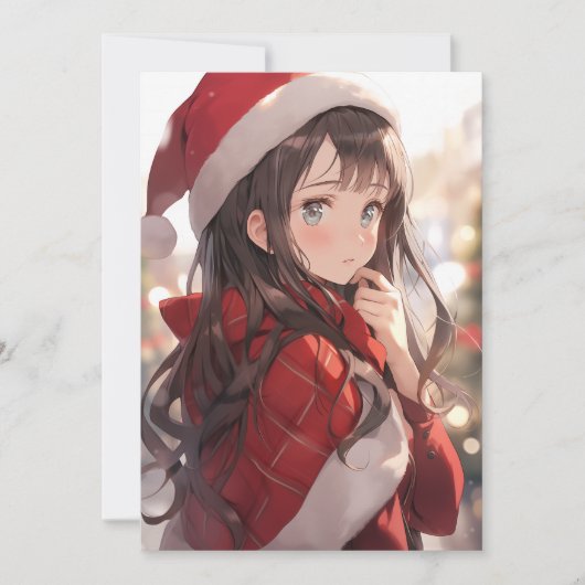 Christmas Anime Girl Feiertagskarte (Vorderseite)