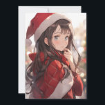 Christmas Anime Girl Feiertagskarte<br><div class="desc">Niedliches Manga-Anime-Mädchen in einem Weihnachtsgeschenk des Weihnachtsmannes gekleidet</div>