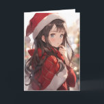 Christmas Anime Girl Karte<br><div class="desc">Niedliches Manga-Anime-Mädchen in einem Weihnachtsgeschenk des Weihnachtsmannes gekleidet</div>