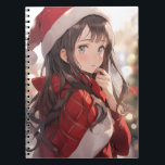 Christmas Anime Girl Notizblock<br><div class="desc">Niedliches Manga-Anime-Mädchen in einem Weihnachtsgeschenk des Weihnachtsmannes gekleidet</div>