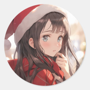 Christmas Anime Girl Runder Aufkleber