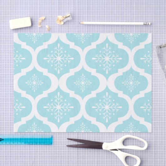 Christmas Aqua Blue Snowflakes Lattice Muster Seidenpapier (Handwerk)