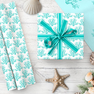Christmas Aqua Blue White Beach Coral Muster Geschenkpapier