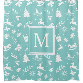 Christmas Art Decor Snowflake Tree Deer Monogram Duschvorhang