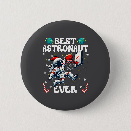 Christmas Astronaut Ever Santa Hat Snowflakes Cand Button (Vorderseite)