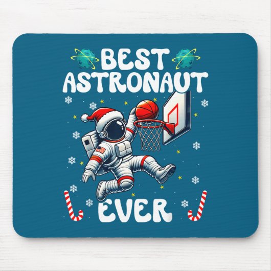 Christmas Astronaut Ever Santa Hat Snowflakes Cand Mousepad (Vorne)
