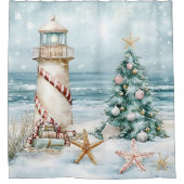 Christmas at the Beach - Lighthouse Christmas Tree Duschvorhang (Vorderseite)