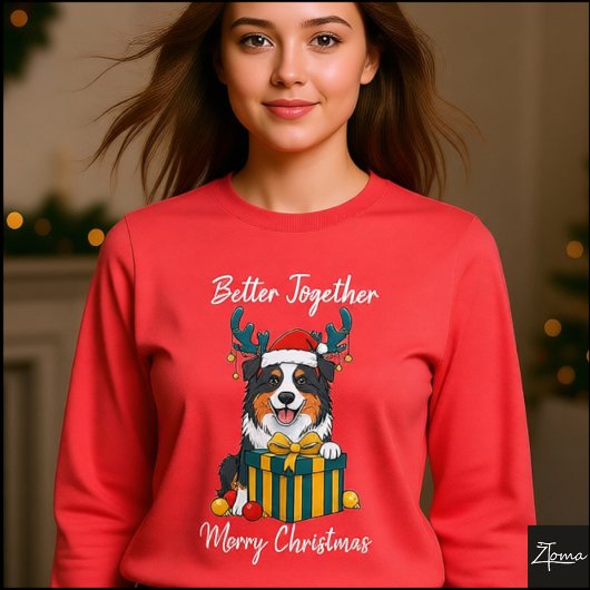 Christmas Aussie Dog Reindeer Gift Graphic Tri-Blend Shirt