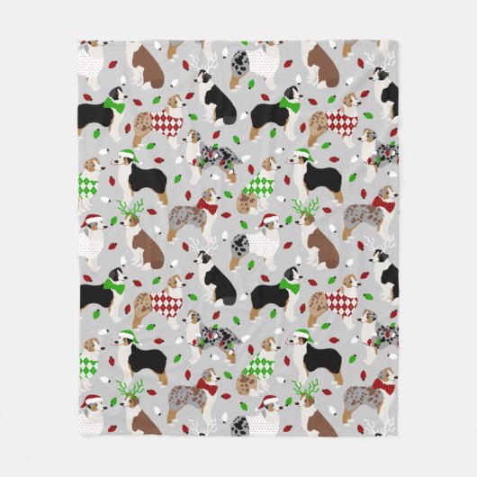 Christmas Australian Shepherd Fleece Blanket (Vorderseite)